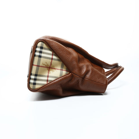 BURBERRY Leather Nova Check Handbag Brown WS24768