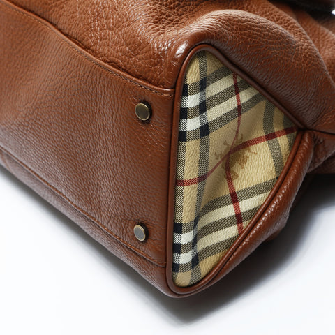 BURBERRY Leather Nova Check Handbag Brown WS24768