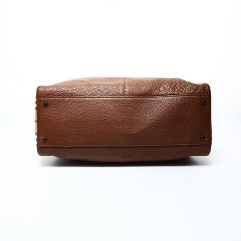 BURBERRY Leather Nova Check Handbag Brown WS24768