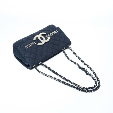 CHANEL No. 12 2008-2009 Cotton Canvas Matelasse Cruise Collection Shoulder Bag Navy WS24781