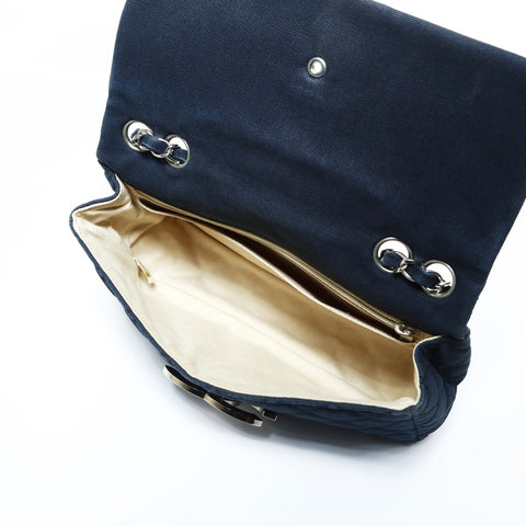 CHANEL No. 12 2008-2009 Cotton Canvas Matelasse Cruise Collection Shoulder Bag Navy WS24781