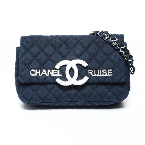 CHANEL No. 12 2008-2009 Cotton Canvas Matelasse Cruise Collection Shoulder Bag Navy WS24781