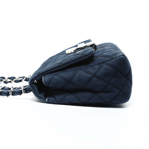 CHANEL No. 12 2008-2009 Cotton Canvas Matelasse Cruise Collection Shoulder Bag Navy WS24781