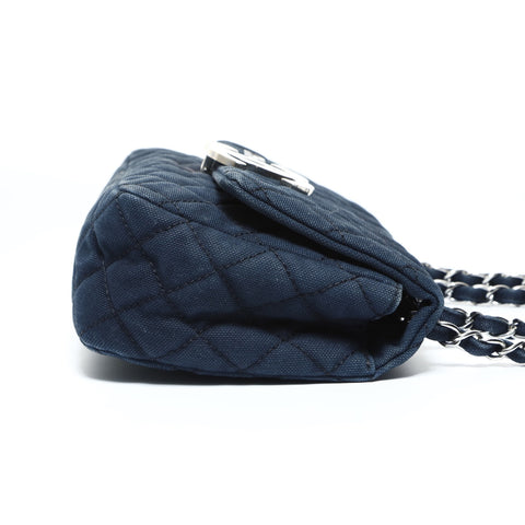 CHANEL No. 12 2008-2009 Cotton Canvas Matelasse Cruise Collection Shoulder Bag Navy WS24781