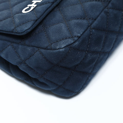 CHANEL No. 12 2008-2009 Cotton Canvas Matelasse Cruise Collection Shoulder Bag Navy WS24781