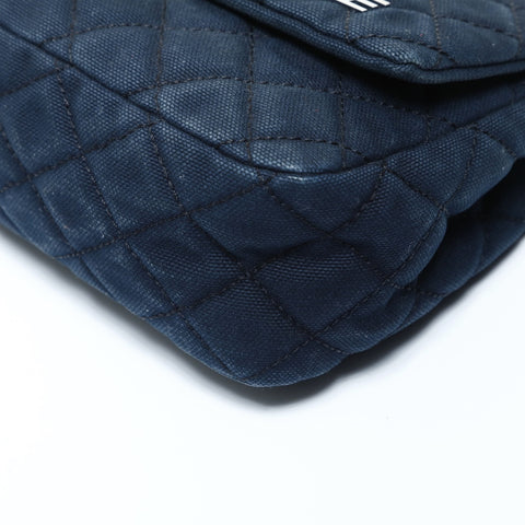 CHANEL No. 12 2008-2009 Cotton Canvas Matelasse Cruise Collection Shoulder Bag Navy WS24781