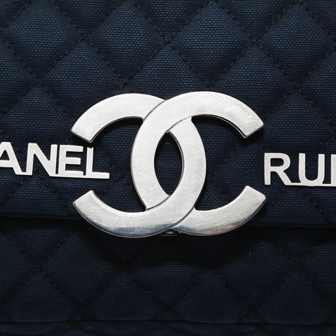 CHANEL No. 12 2008-2009 Cotton Canvas Matelasse Cruise Collection Shoulder Bag Navy WS24781
