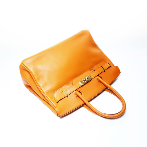 HERMES 2006 Birkin 30 Gold Metal with J Stamp Handbag Orange WS24784