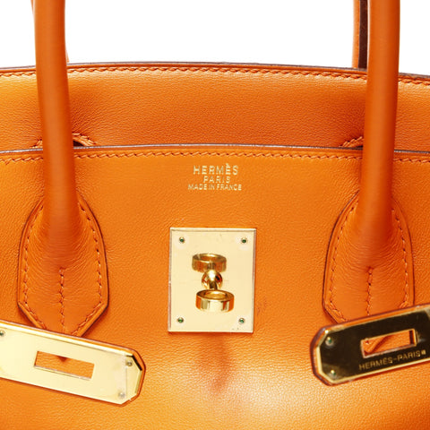 HERMES 2006 Birkin 30 Gold Metal with J Stamp Handbag Orange WS24784