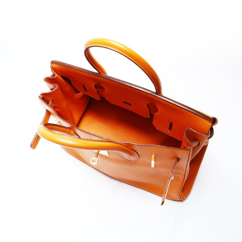 HERMES 2006 Birkin 30 Gold Metal with J Stamp Handbag Orange WS24784