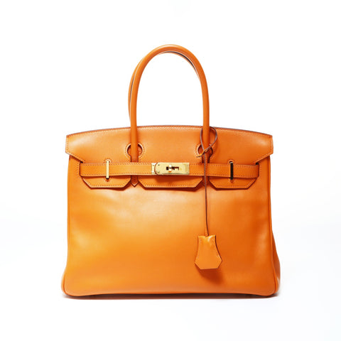 HERMES 2006 Birkin 30 Gold Metal with J Stamp Handbag Orange WS24784