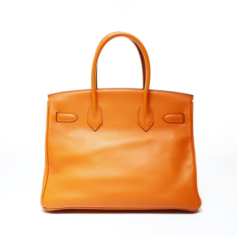 HERMES 2006 Birkin 30 Gold Metal with J Stamp Handbag Orange WS24784