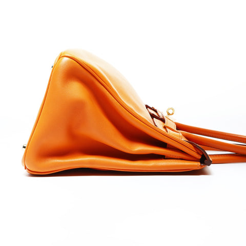 HERMES 2006 Birkin 30 Gold Metal with J Stamp Handbag Orange WS24784