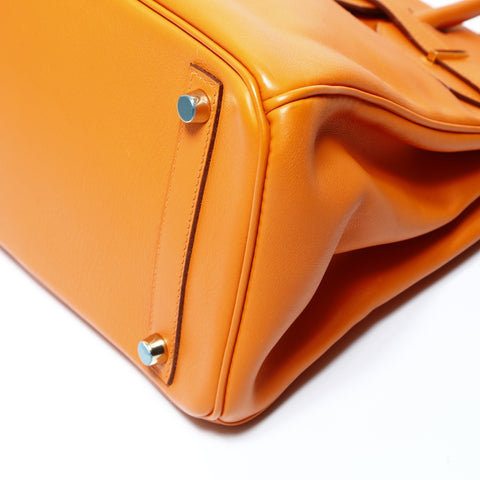 HERMES 2006 Birkin 30 Gold Metal with J Stamp Handbag Orange WS24784