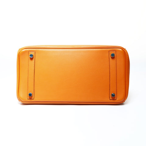 HERMES 2006 Birkin 30 Gold Metal with J Stamp Handbag Orange WS24784