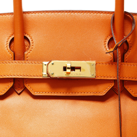 HERMES 2006 Birkin 30 Gold Metal with J Stamp Handbag Orange WS24784