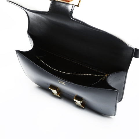 HERMES 1995 Y Stamp Constance 24 Gold Metal Shoulder Bag black WS24786