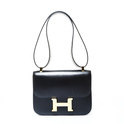 HERMES 1995 Y Stamp Constance 24 Gold Metal Shoulder Bag black WS24786