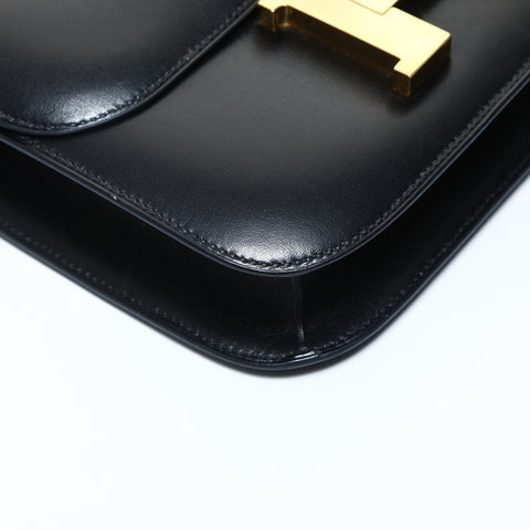 HERMES 1995 Y Stamp Constance 24 Gold Metal Shoulder Bag black WS24786