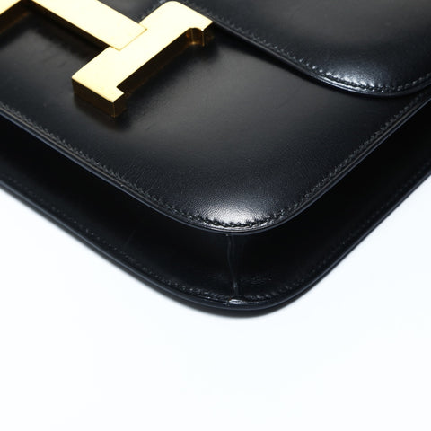 HERMES 1995 Y Stamp Constance 24 Gold Metal Shoulder Bag black WS24786