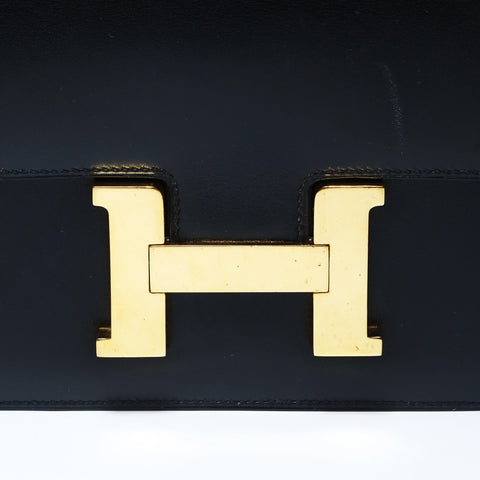 HERMES 1995 Y Stamp Constance 24 Gold Metal Shoulder Bag black WS24786