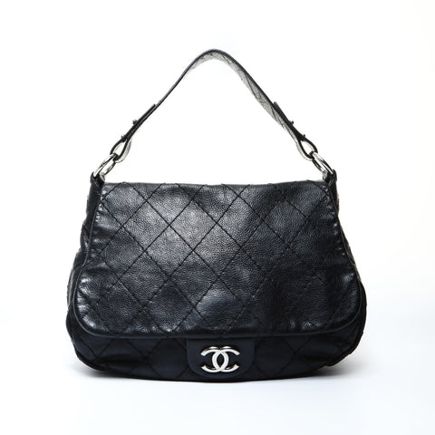 CHANEL No. 13 2009-2010 On the Road Hobo Calfskin Shoulder Bag black WS24792