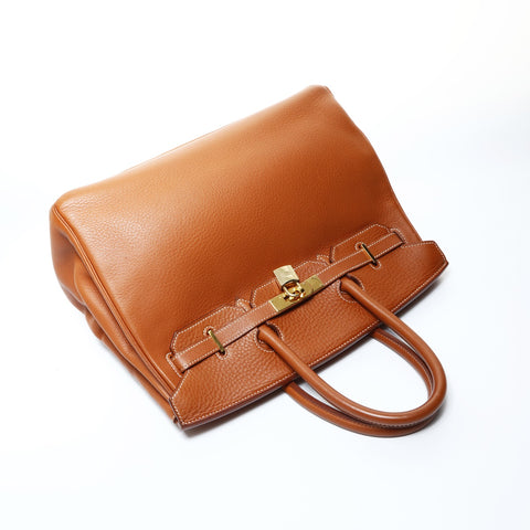 HERMES C stamped 1999 Birkin 35 with outer stitching in gold metal Handbag Brown WS24794