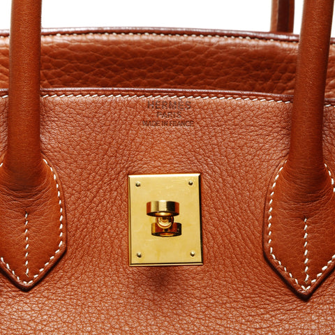 HERMES C stamped 1999 Birkin 35 with outer stitching in gold metal Handbag Brown WS24794