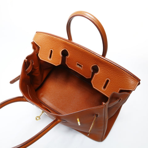 HERMES C stamped 1999 Birkin 35 with outer stitching in gold metal Handbag Brown WS24794