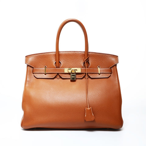 HERMES C stamped 1999 Birkin 35 with outer stitching in gold metal Handbag Brown WS24794