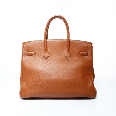 HERMES C stamped 1999 Birkin 35 with outer stitching in gold metal Handbag Brown WS24794