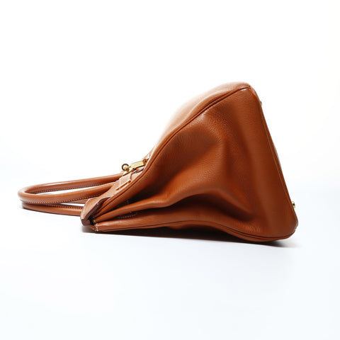 HERMES C stamped 1999 Birkin 35 with outer stitching in gold metal Handbag Brown WS24794