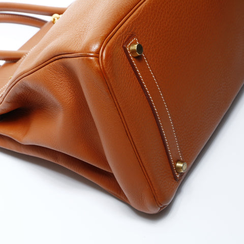 HERMES C stamped 1999 Birkin 35 with outer stitching in gold metal Handbag Brown WS24794