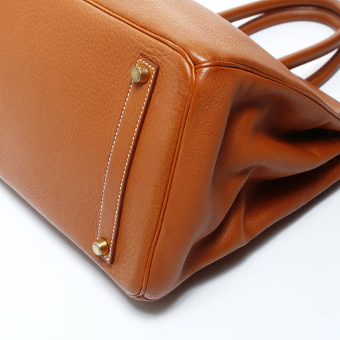 HERMES C stamped 1999 Birkin 35 with outer stitching in gold metal Handbag Brown WS24794