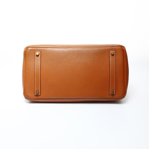 HERMES C stamped 1999 Birkin 35 with outer stitching in gold metal Handbag Brown WS24794