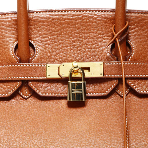 HERMES C stamped 1999 Birkin 35 with outer stitching in gold metal Handbag Brown WS24794