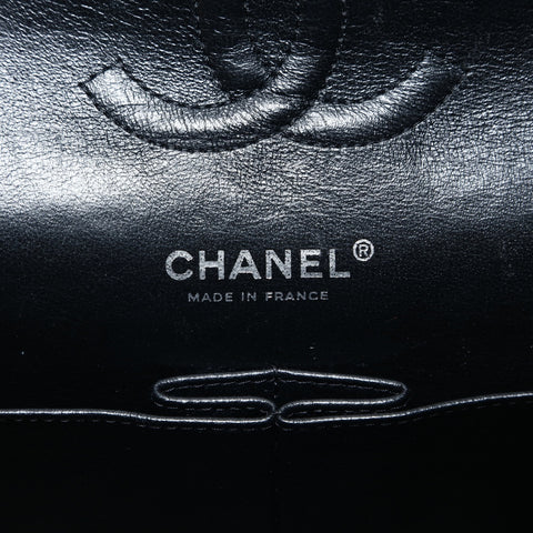 CHANEL No. 12 Caviar Matelasse 25 Double Flap Silver Metal 2008-2009 Shoulder Bag black WS24796
