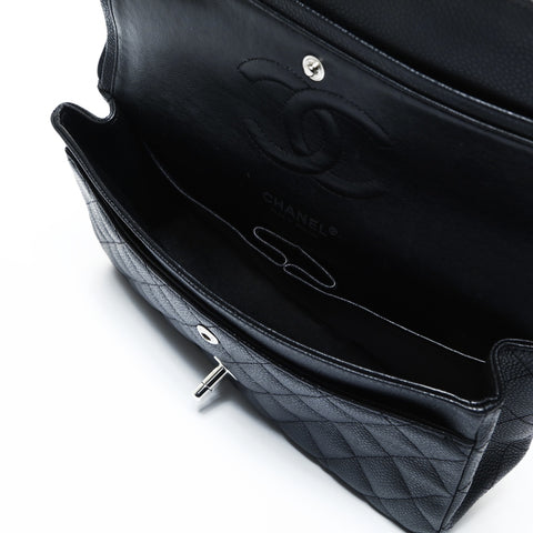 CHANEL No. 12 Caviar Matelasse 25 Double Flap Silver Metal 2008-2009 Shoulder Bag black WS24796