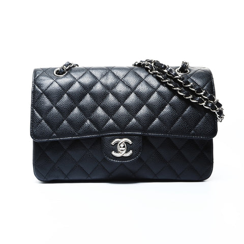 CHANEL No. 12 Caviar Matelasse 25 Double Flap Silver Metal 2008-2009 Shoulder Bag black WS24796
