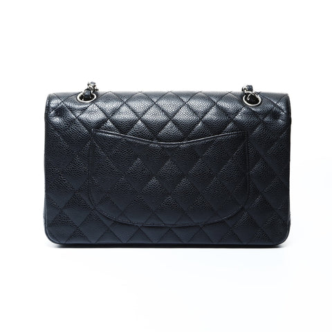 CHANEL No. 12 Caviar Matelasse 25 Double Flap Silver Metal 2008-2009 Shoulder Bag black WS24796