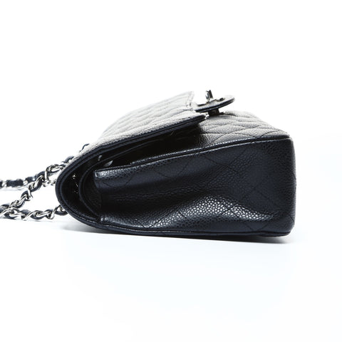 CHANEL No. 12 Caviar Matelasse 25 Double Flap Silver Metal 2008-2009 Shoulder Bag black WS24796