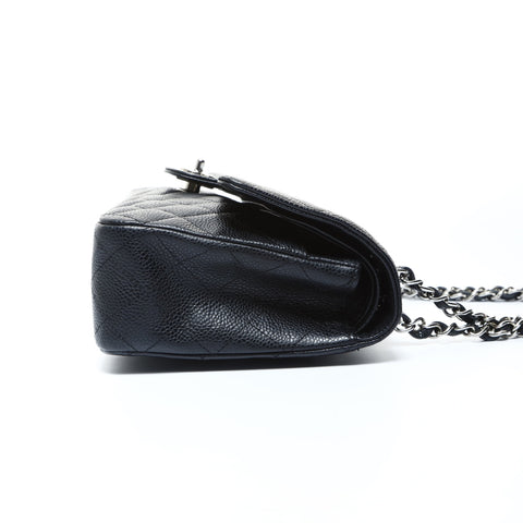 CHANEL No. 12 Caviar Matelasse 25 Double Flap Silver Metal 2008-2009 Shoulder Bag black WS24796
