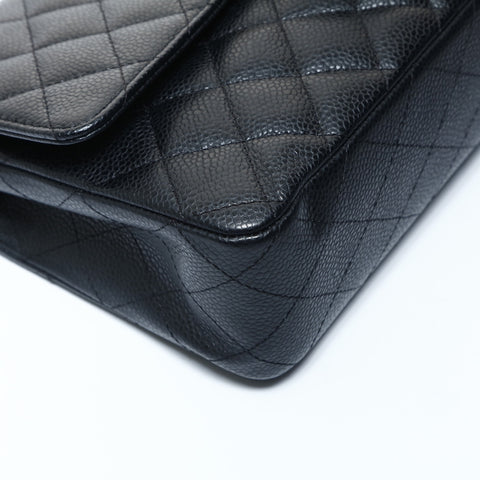 CHANEL No. 12 Caviar Matelasse 25 Double Flap Silver Metal 2008-2009 Shoulder Bag black WS24796