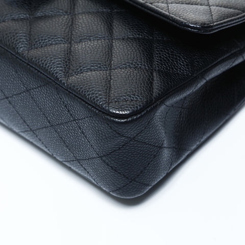 CHANEL No. 12 Caviar Matelasse 25 Double Flap Silver Metal 2008-2009 Shoulder Bag black WS24796