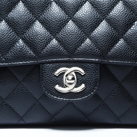 CHANEL No. 12 Caviar Matelasse 25 Double Flap Silver Metal 2008-2009 Shoulder Bag black WS24796