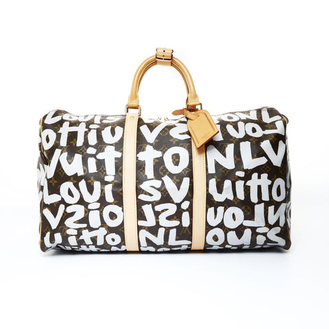LOUIS VUITTON 2001 Monogram Graffiti Keepall 50 Boston Tasche Braun WS24798