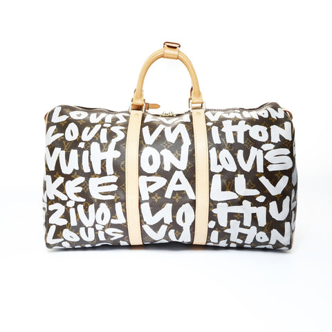 LOUIS VUITTON 2001 Monogram Graffiti Keepall 50 Boston Tasche Braun WS24798
