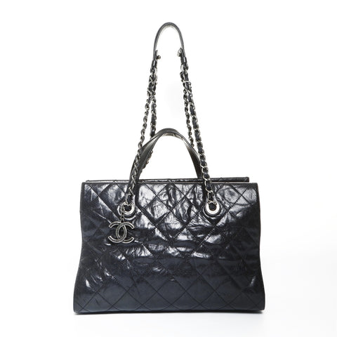 CHANEL No. 12 2008-2009 Chain Tote Matelasse Shoulder Bag black WS24804