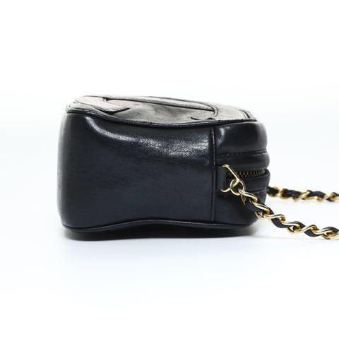 CHANEL 0 Series 1986-1988 Mini Camera Bag COCO Mark Fringe Lambskin Shoulder Bag black WS24806