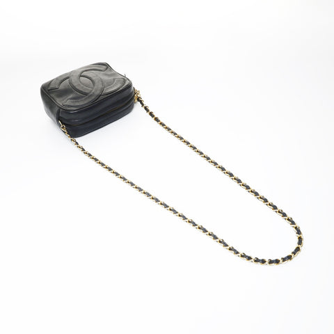 CHANEL 0 Series 1986-1988 Mini Camera Bag COCO Mark Fringe Lambskin Shoulder Bag black WS24806